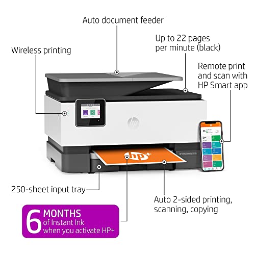 Hp Officejet Pro 9018E Wireless Color All-In-One Printer With Bonus 6 Months Instant Ink With Hp+ (1G5L5A), White #TOP1
