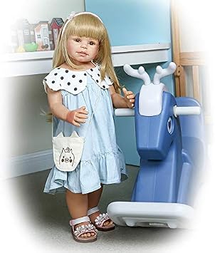 iCradle 28 inch Reborn Toddlers Girls Blonde Long Hair Vinyl Full Body Reborn Baby Dolls Handmade Realistic Life Size Standing Children for Kids Wear Model
