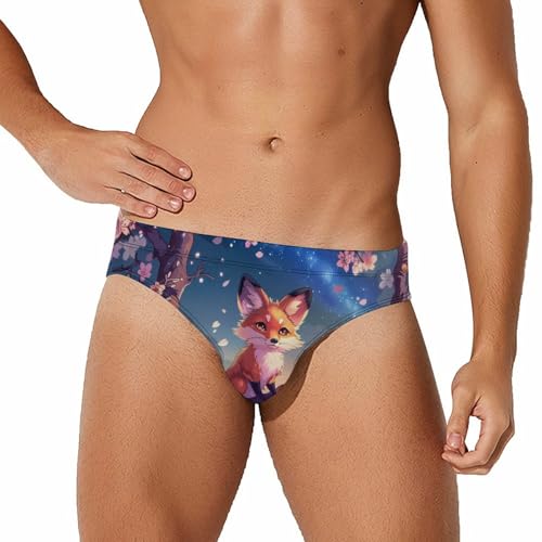 Cartoon Fox Art Mens Swim Briefs Quick Dry Swim Trunk Bikini Underwear Swimsuit S