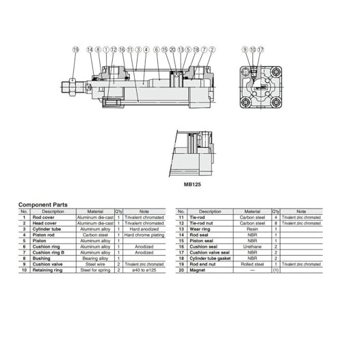 Cylindre pneumatique sans gel type MBB32 à double effet compact - 6