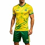 Générique Tenue de Supporter Officielle pour Enfants et préadolescents   Ensemble Maillot et Short inspiré du Football Style V  Neck Manches Courtes et Coupe ajustée (Yellow, L)