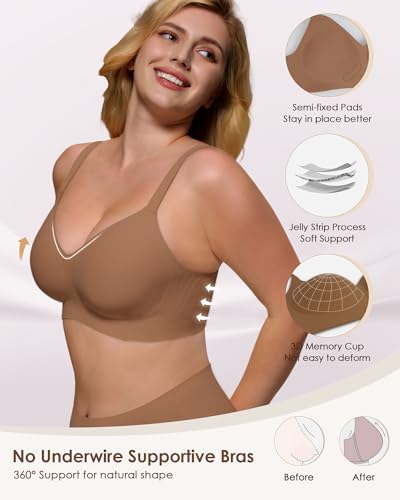Image of As Fairy Womens Soft Comfortable No Underwire Bras V Neck Seamless Push Up Bralettes Full Coverage Tshirt Brassiere