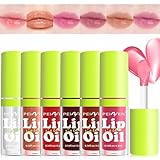 Scarman 6 Colors Lip Oil Lip Glaze,Hydrating Tinted Plumping Lip Gloss,Clear Pink Shiny Glow Reviver Lip Care Oil,Longlasting Non-sticky Transparent Lip Oil for Women (SET A)