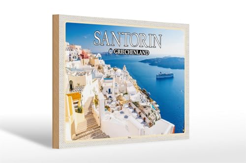 FEMER Cartel de madera de 30 x 20 cm, diseño de Santorini Grecia Fira Capital