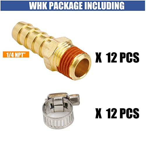 Whk 12 Pack Air Hose Repair Kit Fittings 3/8 Barb To 1/4 Npt Air Hose Barb Connectors With Sealant Air Line Coupler, Brass Pipe Fittings Male Threaded With 12 Pcs Hose Clamp… #TOP4