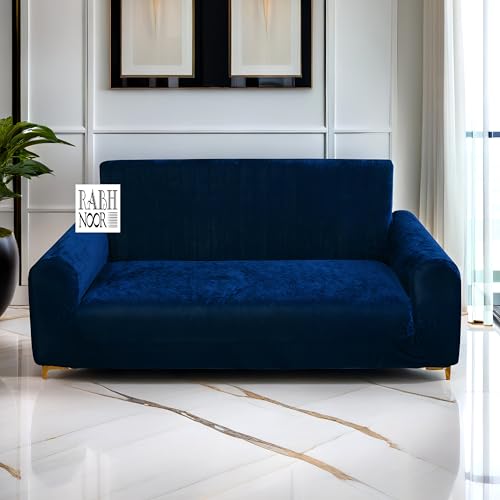 Image of Universal Velvet Airforce Blue Triple Seater Sofa Cover Big Elasticity Cover for Couch 140 GSM Sofa Slipcover (Velvet-Airforce Blue, 185-230cm)
