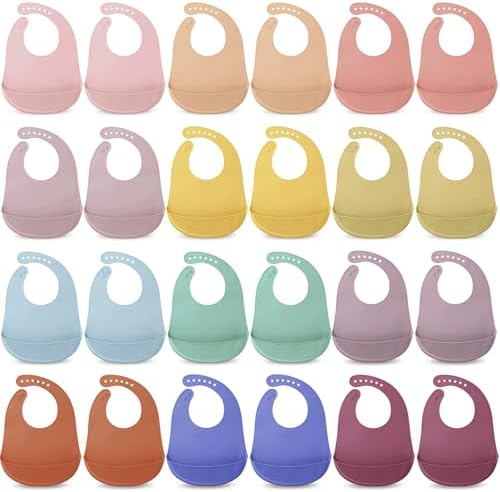 Mepase 24 Pcs Silicone Bibs Waterproof Silicone Baby Bibs Soft Adjustable Baby Feeding Unisex Kid Eating Supplies (Classic Color)