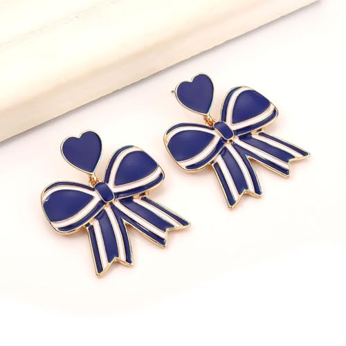 Game Day Bow Earrings Football Sports Team Spirit Heart Striped Bow Ribbon Dangle Earrings Game Day Team Color Earrings Jewelry Accessories3