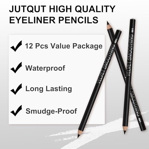 12 Pcs Jutqut Black Eyeliner Pencils Set, Matte Eyeliner Velvet Smooth, Natural Long Lasting Makeup Eye Liners, Easy to Color, Waterproof Eyeliner pencil Professional Eye-Makeup Pencil, Black - Image 7