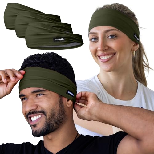 Image of Sweatband for Men and Women - Unisex Non Slip Headband that Wicks Moisture and Eliminates Excess Sweat - Durable & Long-Lasting - Running, Sports, Gym (Army Green, Single)