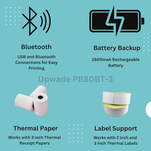 Image of 80mm (3 Inches) Bluetooth 2 in 1 Label + Receipt Direct Thermal Printer (Premium Label Printer)