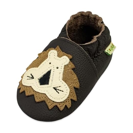 SAYOYO Löwe Krabbelschuhe WeichesLeder rutschfest Babyschuhe 21/22 (12-18) L Monate, Dunkelbraun