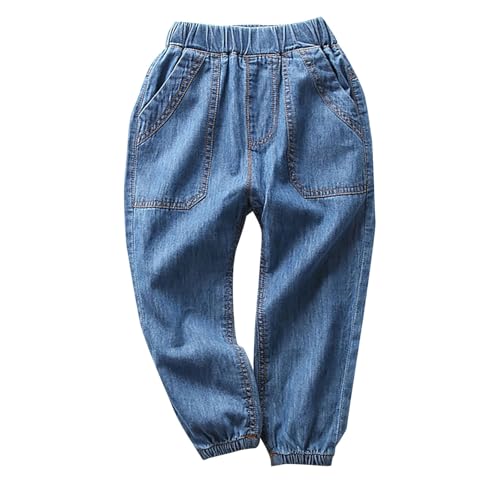 Generic - Toddler Girls Boys Denim Joggers Jeans - Drawstring Elastic Waist Pull on Chambray Pants, Dark Blue, 3-4 Years - Best Deal on Amazon