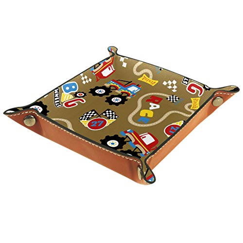 Preisvergleich Produktbild LynnsGraceland Tablett Leder,Monster Truck Race,Leder Münzen Tablettschlüssel für Schmuck,Telefon,Uhren,Süßigkeiten,C... für Männer & Frauen Großes Geschenk