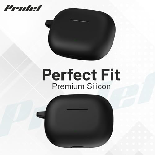 Image of Prolet Premium Silicone Case Cover Compatible with Realme Buds T310, Soft Silicone 360 Full Protection Shockproof Case Cover with Hook-Black