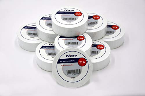 10 Rotoli Nastro Isolante PVC NITTO 21A – 25 Mm X 20 M, Bianco, Adesivo Base Gomma