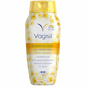 Vagisil Scentsitive Scents Daily Feminine Intimate Wash For Women, Plus Vitamin E, All-Day Freshness, Hypoallergenic, skin-friendly White Jasmine Scent, 354 ml