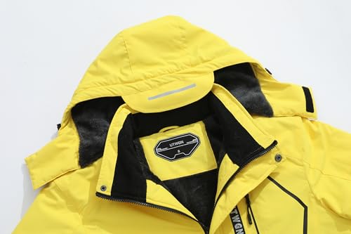 UTWGN Herren Skijacke Winter Warm Schneemantel Wasserdicht Windbreaker Kapuze Arbeit Outerwear Snowboardjacken, gelb, Large