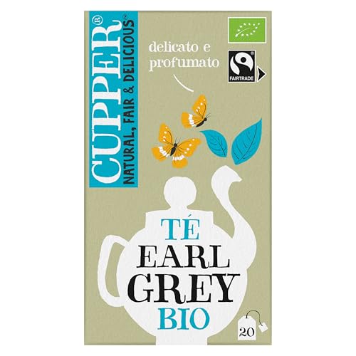 CUPPER Tè Nero Earl Grey Biologico e Fairtrade, Ingredienti da Agricoltura Biologica, Gusto Leggero e Rinfrescante, Filtri 100% Biodegradabili, Confezione da 20 Bustine