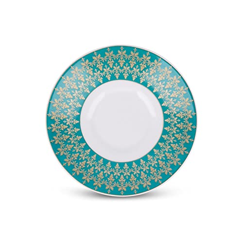 Image of Dandy Lines Royal Cups and Saucers Set, Persian Blue with Pure Gold, Ceramic, Pack of 12, Microwave & Dishwasher Safe, Great for Hosting & Gifting