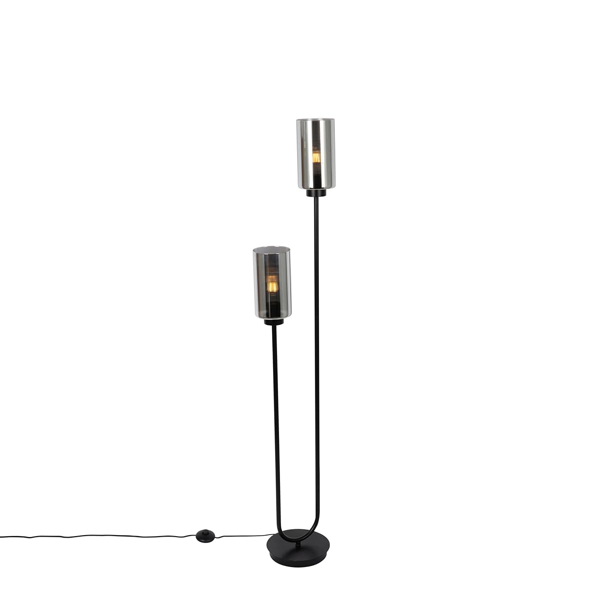 Qazqa Black Smart Led Modern Floor Lamp, Standing Lamp - Laura - And Smoke, Round, Incl. 7W Lightbulbs, E27, 2700K - 6500K, Dimmable, 2-Way, 148Cm, Living Room