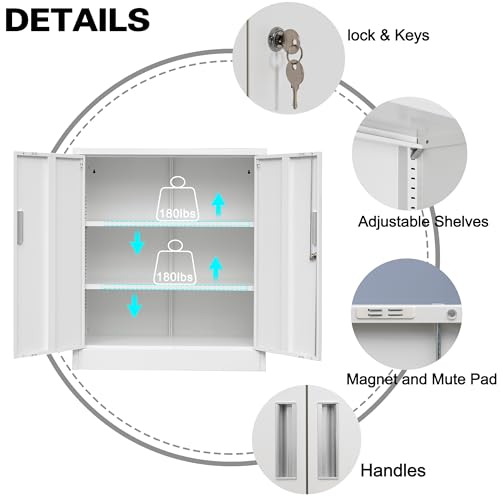 Wanfu Metal Storage Cabinet, 36\" H Locking Storage Cabinet with 2 Adjustable Shelves for Garage, Home, Office, Utility Room-White - Thumbnail 4