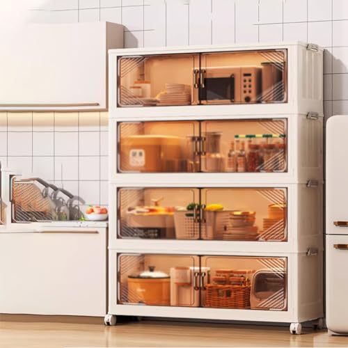 Meuble de cuisine haut avec étagères fermées et buffet à roulettes