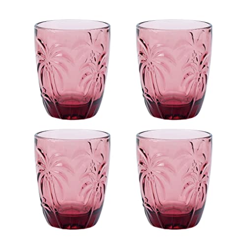 M&N HOME Colored Whiskey Glasses, Set of 4 Colorful Drinking Glasses, 9 Oz Coconut Cups, Glass Tumblers, Glass Cups for Water and Juice, Tiki Cups, Tropical Themed Glassware Set - PURPLE SET