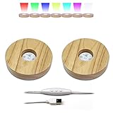 OmyLens 2 Pieces 4″ Wood 5 LED Light Base 10 Color Mode Constant Color, for Display 3D Crystal Glass Statue Art Decoration, Adjustable Speed or Brightness