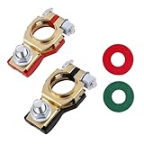 Battery Terminal Connector, Positive and Negative Battery Terminal Clamp Set, Top Post Battery Cable Terminal Connectors with Washers, Car Accessories for SUV Van Motorcycle (Golden-2PCS)