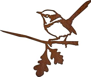 Wren on a branch metal tree art metal bird garden Steel Rusty Silver Copper Gold Black (Antique silver)