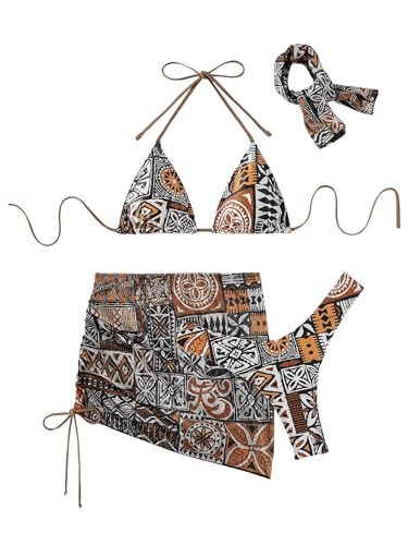Image of RoseSeek Women's 4 Piece Polka Dots Bathing Suits Cover Up Skirt & Bandana