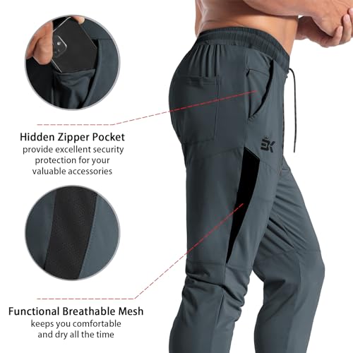 Image of BROKIG Mens Tapered Gym Joggers Pants Workout Sweat Pants | Athletic,Running,Hidden Zipper Pocket,Ankle Zip,Functional Breathable Mesh,Quick Dry,4-Way Stretch,Polyester Spandex Blend
