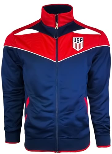 Icon Sports Officially Licensed Boy's U.S. Soccer Full Zip Track Jacket, Youth Sizes Licensed USA Soccer Jacket | Navy, YM2