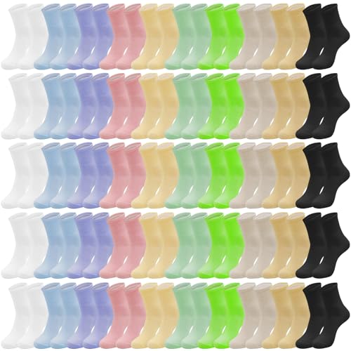 100 Pairs Womens Crew Socks Colorful Lightweight Athletic Casual Dress Socks for Women Teens