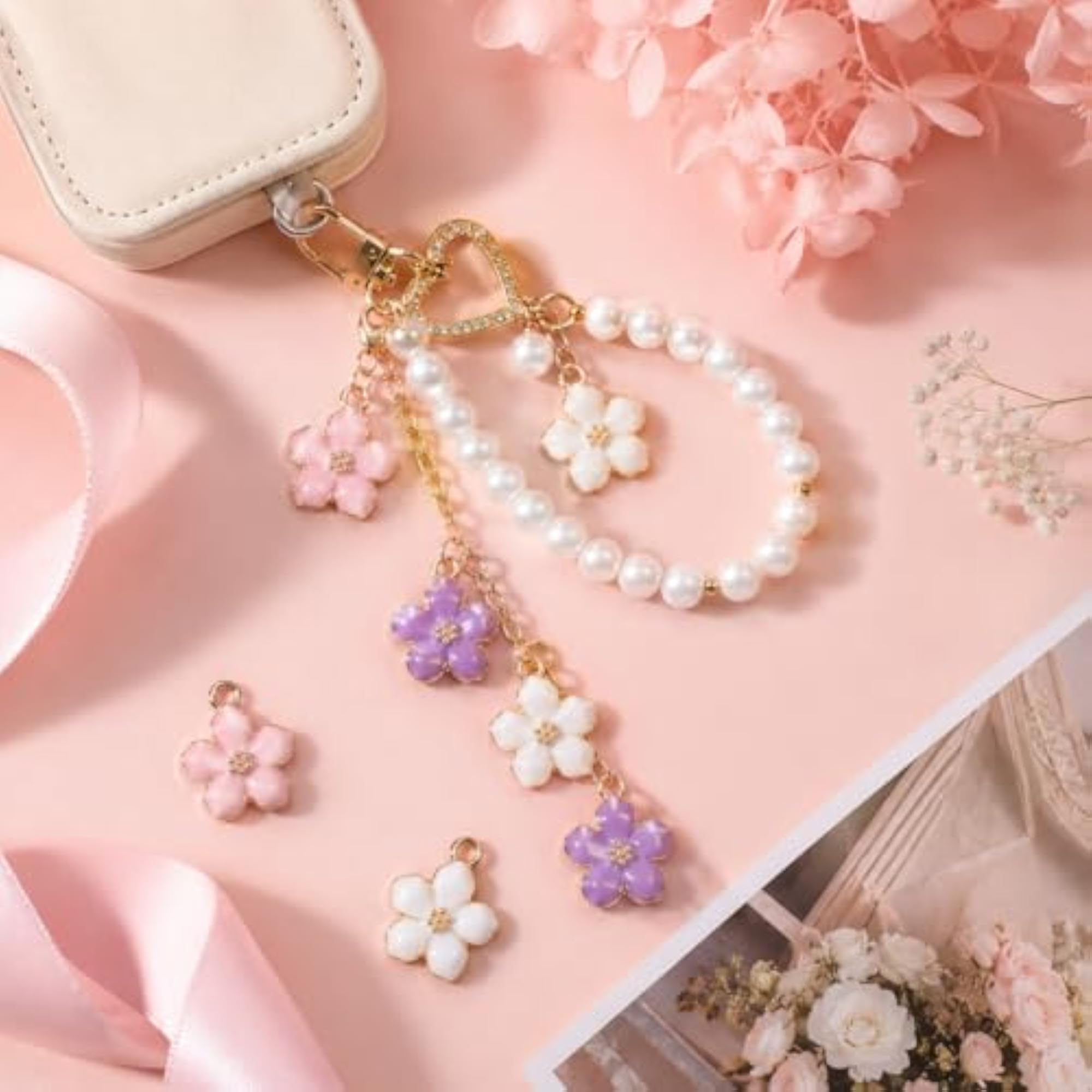 40Pcs Cherry Blossom Bracelet Charms for Jewelry Making