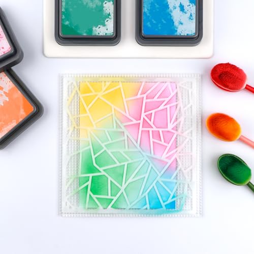 Image of Low Tack Sticky Mat with Grid for Stamping Stenciling Ink Blending Masking, 6.25 inchX6.25 inch Clear Photopolymer Craft Low Tacky Mat for Card Making Hold Your Cardstock in Place When Stamping Scrapbooking