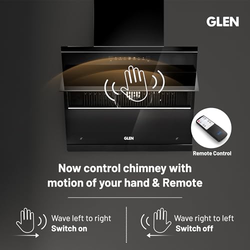Image of Glen Chimney Auto Clean Vertical Glass Chimney for Kitchen Filter-less with Heat Sensor, BLDC Motor 1600 m /h - 90cm (CH 6073 HSR DC AC)