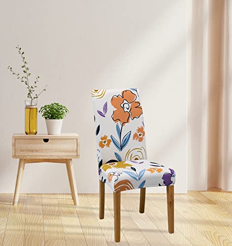 Comfy Gate 4,6,8 Pack Floral Dining Room Chair Slipcovers, Dining Chair Covers Set Of 8, Elastic Kitchen Chair Covers, Parson Chair Covers, Dining Room Chair Covers Set Of 4,6,8, White Orange #TOP1