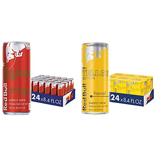 Red Bull Red and Yellow Edition Watermelon and Tropical Energy Drink Bundle, 8.4 Fl Oz, 48 Cans