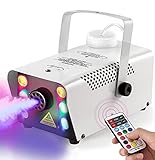 Sunolga Halloween Fog Machine,6 Stage LED Lights with 12 Colors,500W Wireless Remote Control Portable Smoke Machine,with Fuse Protection,for Holidays Parties Weddings Stage Club Bar - White