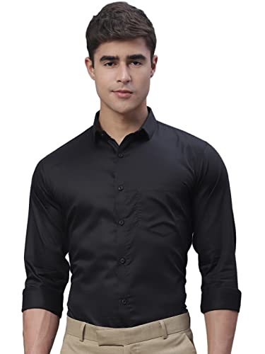 Image of Majestic Man Slim Fit Solid Cotton Formal Shirt for Men (Medium,Black)