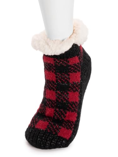 Image of MUK LUKS Women's Fuzzy Chenille Plush lined Ankle Cabin Socks, 1-Pack, M /L & L /XL