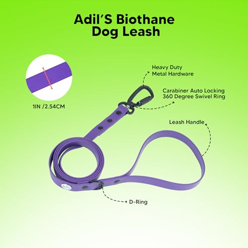 Image of Adil's Biothane Dog Leash - Waterproof Leashes for Dogs, Metal Hook, Adjustable 5ft Length Suitable for Dogs & Puppies, Ideal for Walking, Running & Training (VIOLATE)