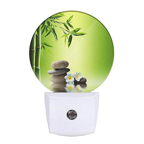 Image of EKOBLA Meditation Night Light, Bamboo and Zen Stone Oriental Night Lights Plug Into Wall with Auto On /Off