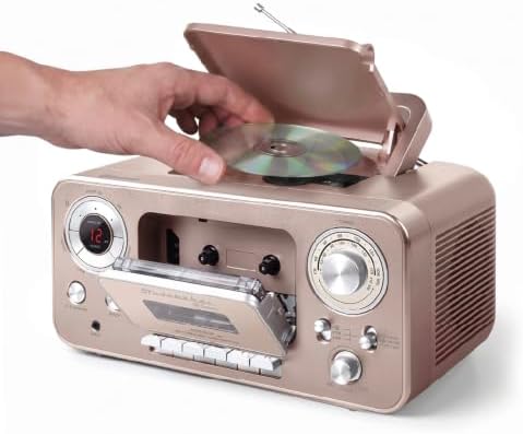 Portable Stereo CD Player with Bluetooth, AM/FM Stereo Radio and Cassette Player/Recorder (Rose & Gold)