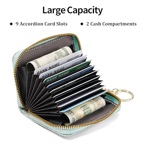Image of RNIEGA Credit Card Holder RFID Blocking Small Wallet for Women Vegan Leather Card Case Wallets with Zipper Keychain