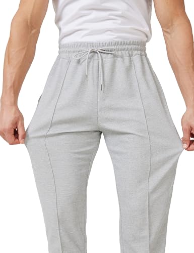 Men's Casual Pants Waffle Knit Pants Lightweight Open Bottom Pants Slim Fit Drawstring Jogger Yoga Pants with Pockets4