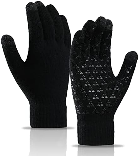 TERRIFI 2 Pairs of Winter Knit Gloves, Warm Full Fingers Men Women with Upgraded Touch Screen - Anti-Slip Glove Fleece Lined for Winter Outdoor sports for Winter Outdoor sports, 21x11CM/Black