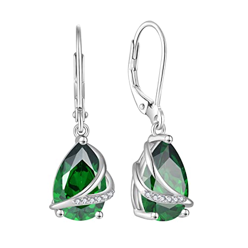 Rocayi May Birthstone Dangle Drop Earrings For Women 925 Sterling Silver Emerald Earrings Teardrop Leverback Christmas Birthday Mother's Day Jewelry Gifts For Wife Girlfriend Mother Daughter Her #TOP6